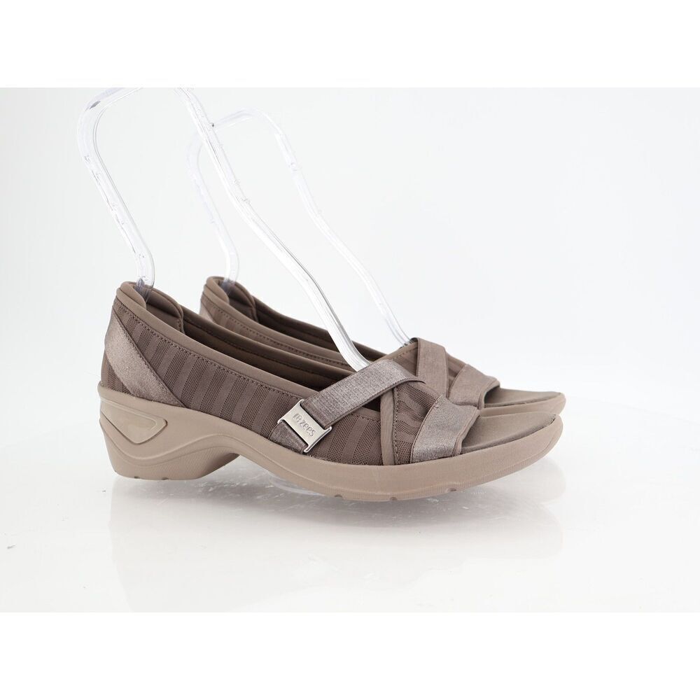 Bzees Women Kitten Sandal 10 Wedge Heel Slip On Beige Brown Casual Comfy